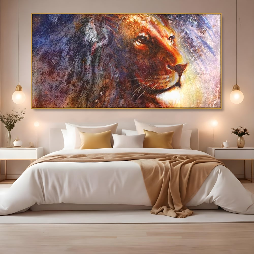 Tablou Canvas Premium, LuxCanva® M1388, Gardianul Universului, Leu, Regele Junglei, Nebuloasa, Stele, Univers, Aura, Expresiv, Infinit, Birou, Living, Camera Copil