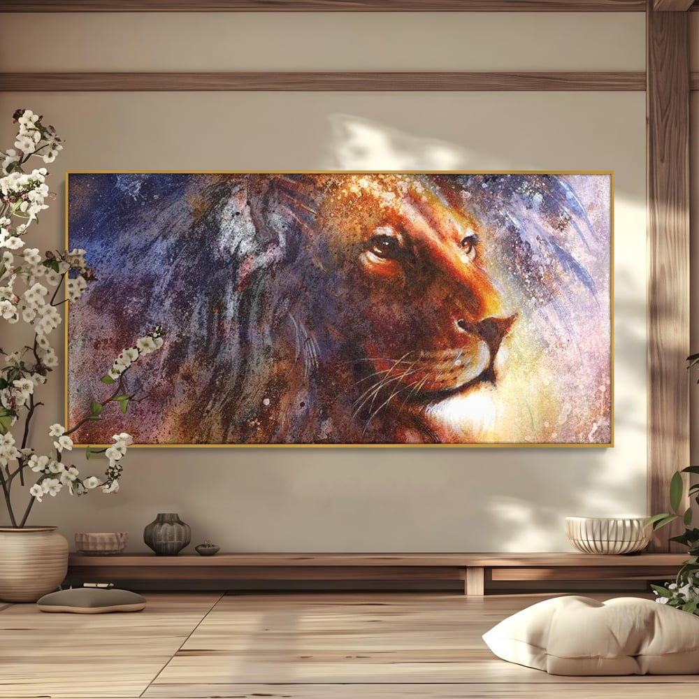 Tablou Canvas Premium, LuxCanva® M1388, Gardianul Universului, Leu, Regele Junglei, Nebuloasa, Stele, Univers, Aura, Expresiv, Infinit, Birou, Living, Camera Copil