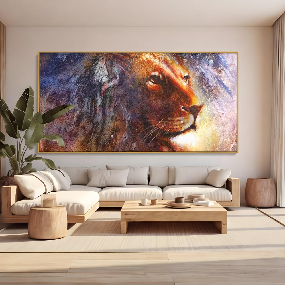 Tablou Canvas Premium, LuxCanva® M1388, Gardianul Universului, Leu, Regele Junglei, Nebuloasa, Stele, Univers, Aura, Expresiv, Infinit, Birou, Living, Camera Copil