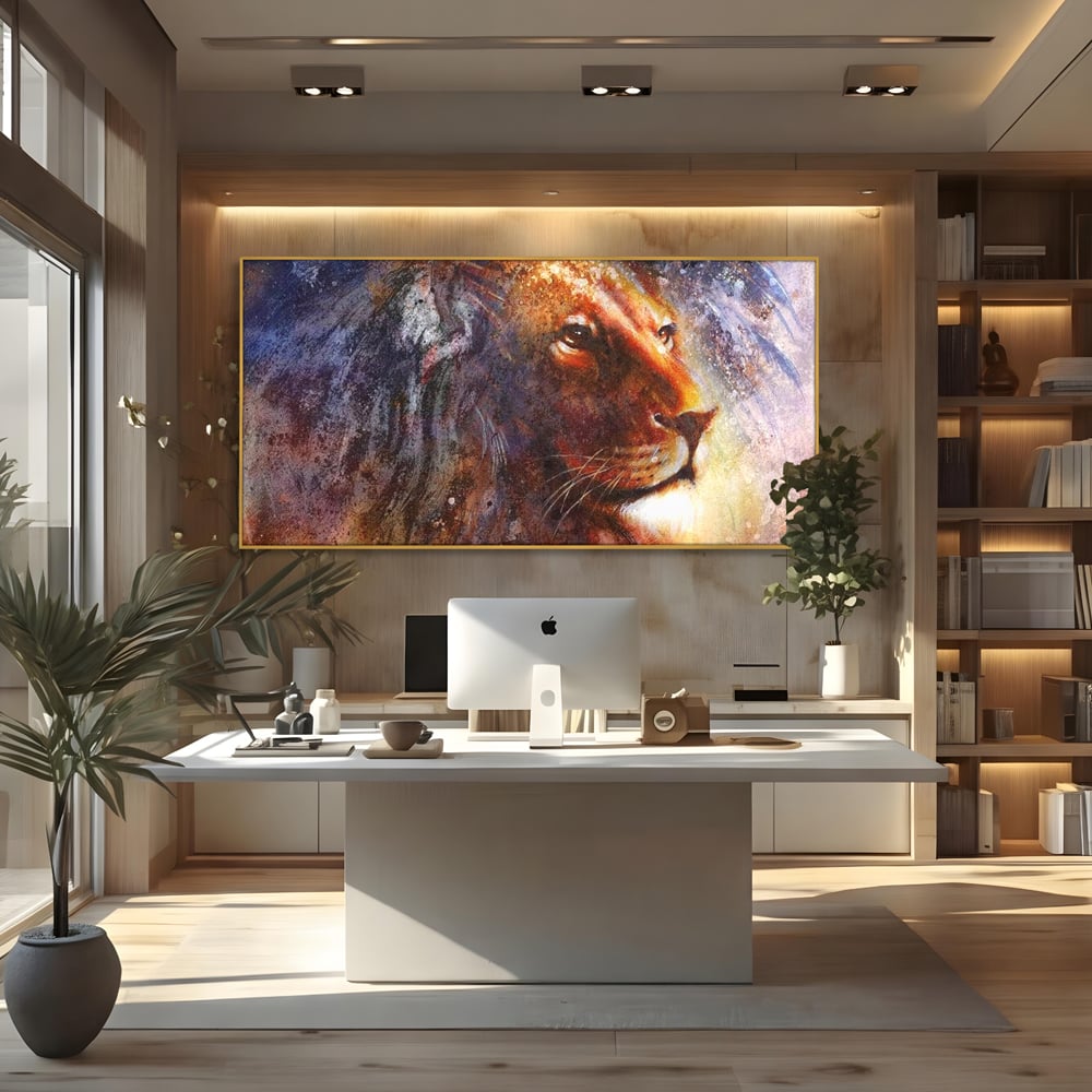 Tablou Canvas Premium, LuxCanva® M1388, Gardianul Universului, Leu, Regele Junglei, Nebuloasa, Stele, Univers, Aura, Expresiv, Infinit, Birou, Living, Camera Copil