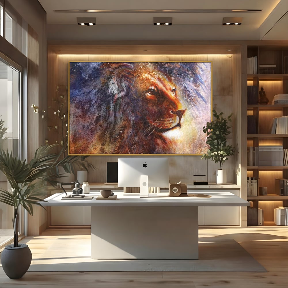 Tablou Canvas Premium, LuxCanva® M1388, Gardianul Universului, Leu, Regele Junglei, Nebuloasa, Stele, Univers, Aura, Expresiv, Infinit, Birou, Living, Camera Copil