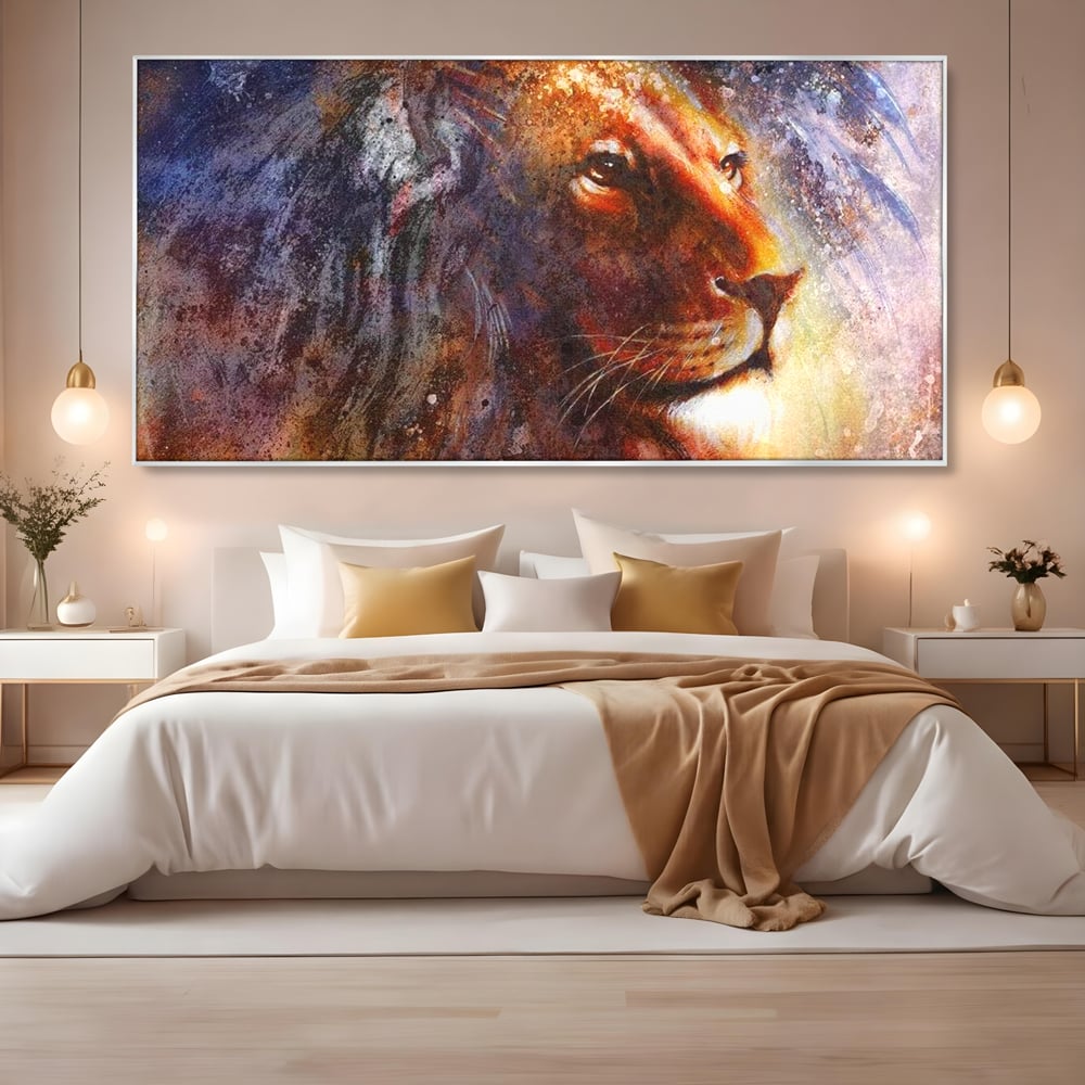 Tablou Canvas Premium, LuxCanva® M1388, Gardianul Universului, Leu, Regele Junglei, Nebuloasa, Stele, Univers, Aura, Expresiv, Infinit, Birou, Living, Camera Copil