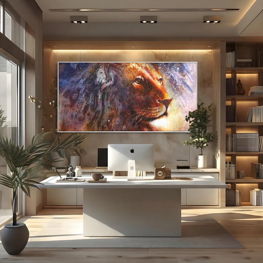 Tablou Canvas Premium, LuxCanva® M1388, Gardianul Universului, Leu, Regele Junglei, Nebuloasa, Stele, Univers, Aura, Expresiv, Infinit, Birou, Living, Camera Copil