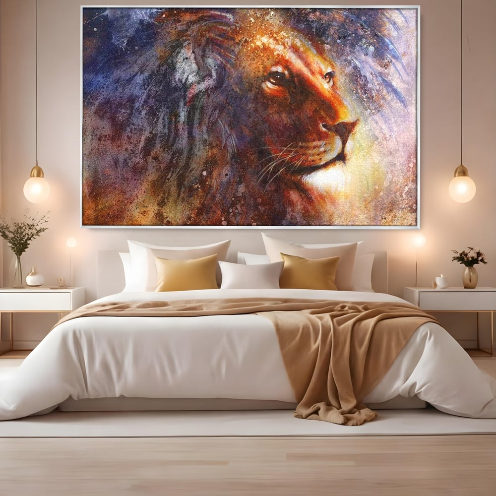 Tablou Canvas Premium, LuxCanva® M1388, Gardianul Universului, Leu, Regele Junglei, Nebuloasa, Stele, Univers, Aura, Expresiv, Infinit, Birou, Living, Camera Copil