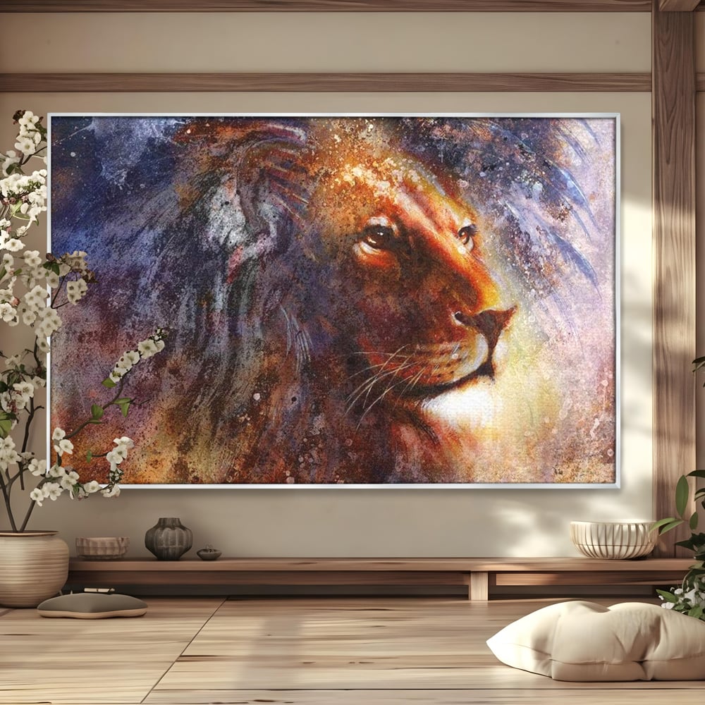 Tablou Canvas Premium, LuxCanva® M1388, Gardianul Universului, Leu, Regele Junglei, Nebuloasa, Stele, Univers, Aura, Expresiv, Infinit, Birou, Living, Camera Copil