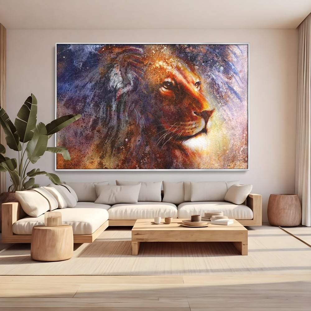 Tablou Canvas Premium, LuxCanva® M1388, Gardianul Universului, Leu, Regele Junglei, Nebuloasa, Stele, Univers, Aura, Expresiv, Infinit, Birou, Living, Camera Copil