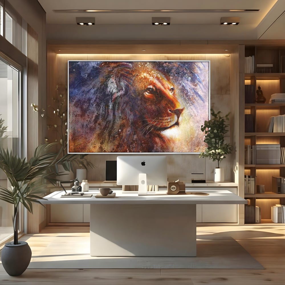 Tablou Canvas Premium, LuxCanva® M1388, Gardianul Universului, Leu, Regele Junglei, Nebuloasa, Stele, Univers, Aura, Expresiv, Infinit, Birou, Living, Camera Copil