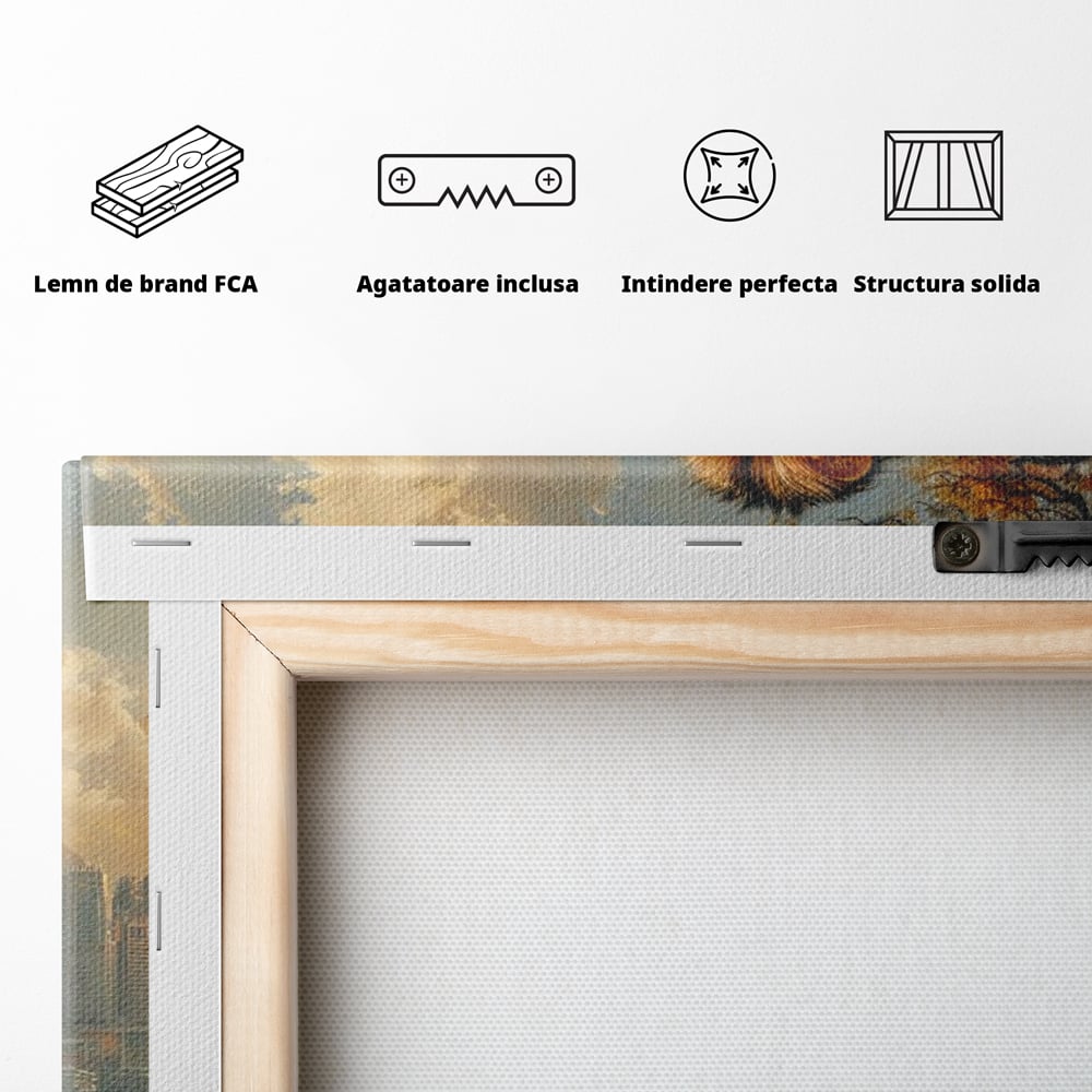 Tablou Canvas Premium, LuxCanva® M1389, Impreuna in Lumea Noua, Oras, Modern, Cladiri, Dualitate, Natura, Lei, Animale, Pereche, Arbori, Uniune, Birou, Living, Camera Copil