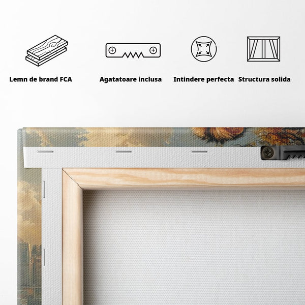 Tablou Canvas Premium, LuxCanva® M1389, Impreuna in Lumea Noua, Oras, Modern, Cladiri, Dualitate, Natura, Lei, Animale, Pereche, Arbori, Uniune, Birou, Living, Camera Copil