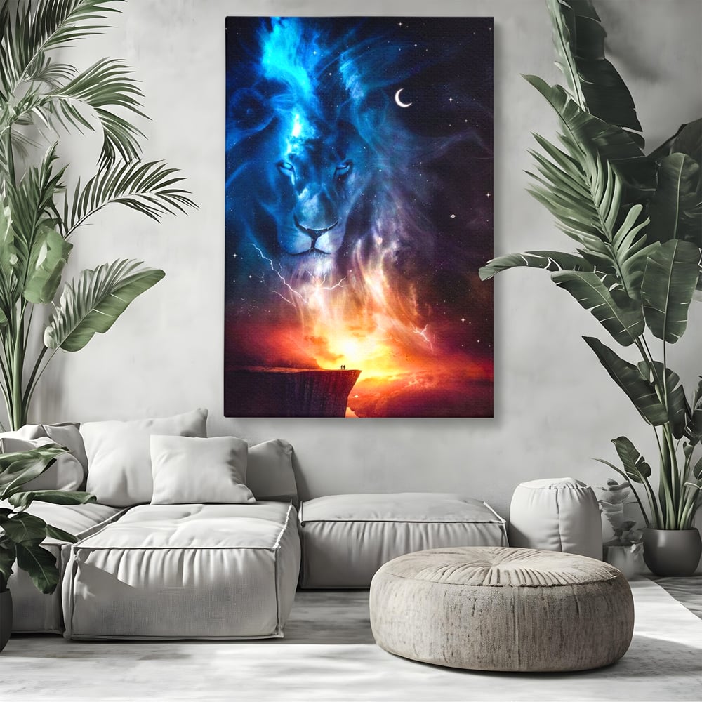 Leinwandbilder Premium, LuxCanva® M1390, Begegnung mit dem Unendlichen, Blitz, Halbmond, Universum, Sterne, Sonnenuntergang, Mond, Sonnenuntergang, Mond, Mond, Himmel, Mysterium, Geist, Geist, Magie, Büro, Wohnen, Kinderzimmer