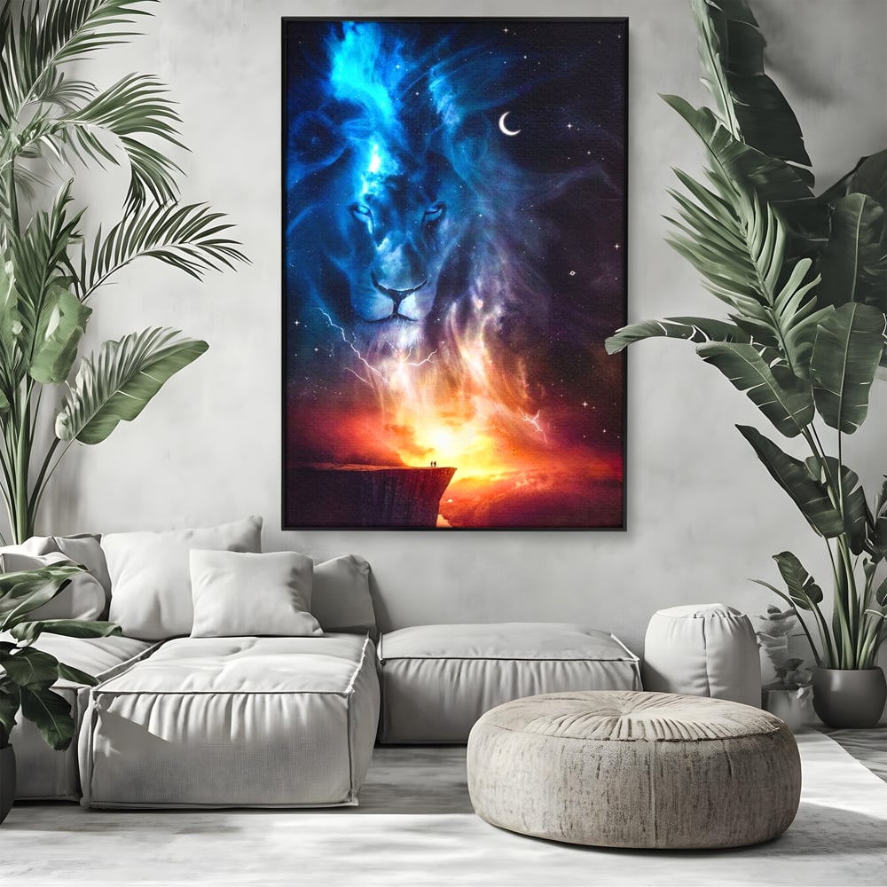 Leinwandbilder Premium, LuxCanva® M1390, Begegnung mit dem Unendlichen, Blitz, Halbmond, Universum, Sterne, Sonnenuntergang, Mond, Sonnenuntergang, Mond, Mond, Himmel, Mysterium, Geist, Geist, Magie, Büro, Wohnen, Kinderzimmer