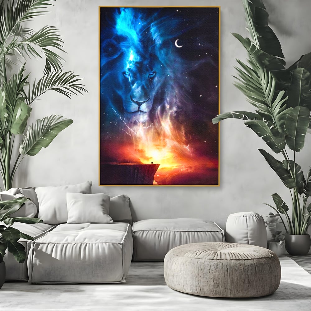 Leinwandbilder Premium, LuxCanva® M1390, Begegnung mit dem Unendlichen, Blitz, Halbmond, Universum, Sterne, Sonnenuntergang, Mond, Sonnenuntergang, Mond, Mond, Himmel, Mysterium, Geist, Geist, Magie, Büro, Wohnen, Kinderzimmer