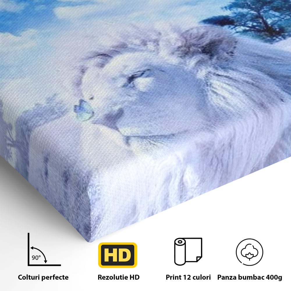 Leinwand Wandkunst Canvas Premium, LuxCanva® M1391, Wächter der Planeten, Löwe, Planeten, Mond, Saturn, Himmel, Klar, Licht, Pracht, Schmetterling, Savanne, Büro, Wohnen, Kinderzimmer