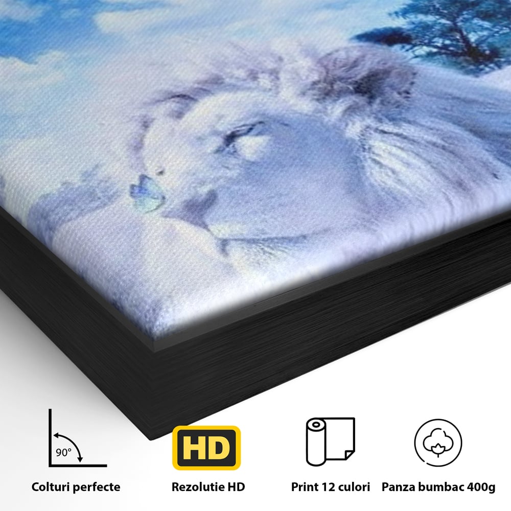 Leinwand Wandkunst Canvas Premium, LuxCanva® M1391, Wächter der Planeten, Löwe, Planeten, Mond, Saturn, Himmel, Klar, Licht, Pracht, Schmetterling, Savanne, Büro, Wohnen, Kinderzimmer