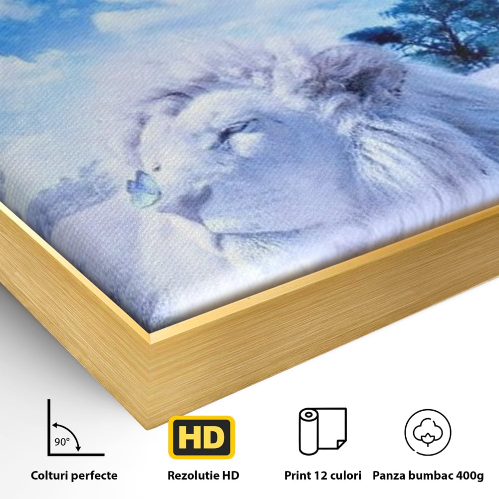 Leinwand Wandkunst Canvas Premium, LuxCanva® M1391, Wächter der Planeten, Löwe, Planeten, Mond, Saturn, Himmel, Klar, Licht, Pracht, Schmetterling, Savanne, Büro, Wohnen, Kinderzimmer
