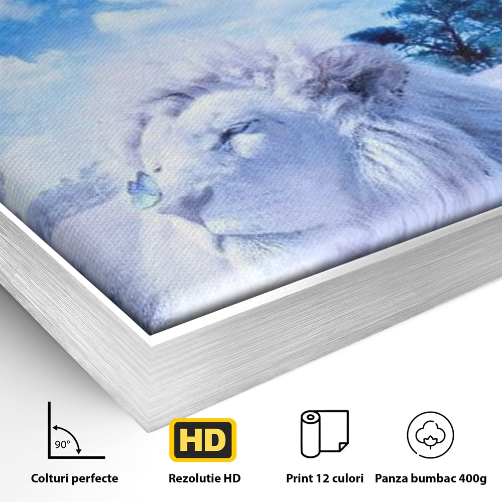 Leinwand Wandkunst Canvas Premium, LuxCanva® M1391, Wächter der Planeten, Löwe, Planeten, Mond, Saturn, Himmel, Klar, Licht, Pracht, Schmetterling, Savanne, Büro, Wohnen, Kinderzimmer