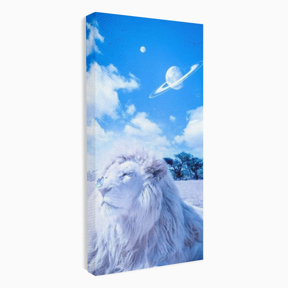 Leinwand Wandkunst Canvas Premium, LuxCanva® M1391, Wächter der Planeten, Löwe, Planeten, Mond, Saturn, Himmel, Klar, Licht, Pracht, Schmetterling, Savanne, Büro, Wohnen, Kinderzimmer