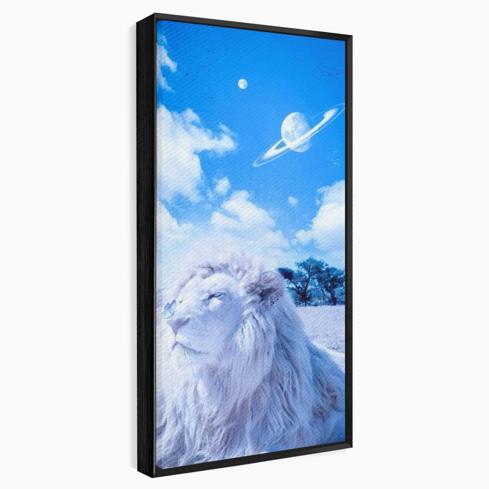Leinwand Wandkunst Canvas Premium, LuxCanva® M1391, Wächter der Planeten, Löwe, Planeten, Mond, Saturn, Himmel, Klar, Licht, Pracht, Schmetterling, Savanne, Büro, Wohnen, Kinderzimmer