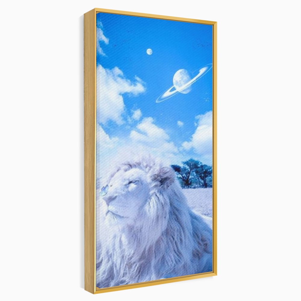 Leinwand Wandkunst Canvas Premium, LuxCanva® M1391, Wächter der Planeten, Löwe, Planeten, Mond, Saturn, Himmel, Klar, Licht, Pracht, Schmetterling, Savanne, Büro, Wohnen, Kinderzimmer