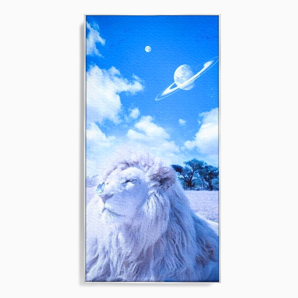 Leinwand Wandkunst Canvas Premium, LuxCanva® M1391, Wächter der Planeten, Löwe, Planeten, Mond, Saturn, Himmel, Klar, Licht, Pracht, Schmetterling, Savanne, Büro, Wohnen, Kinderzimmer