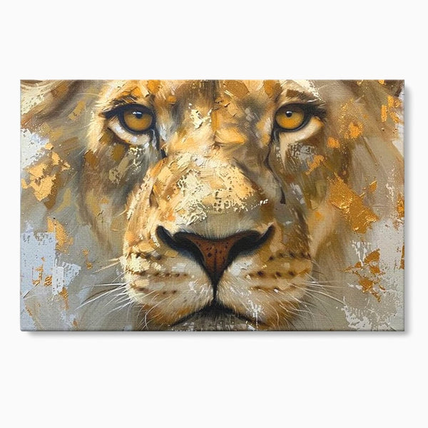 Leinwandbilder Premium, LuxCanva® M1392, Königlicher Fußabdruck, König des Dschungels, Löwe, Tier, Wild, Gold, Luxus, Modern, Modern, Kraftvoll, Elegant, Blickfang, Büro, Wohnen, Kinderzimmer