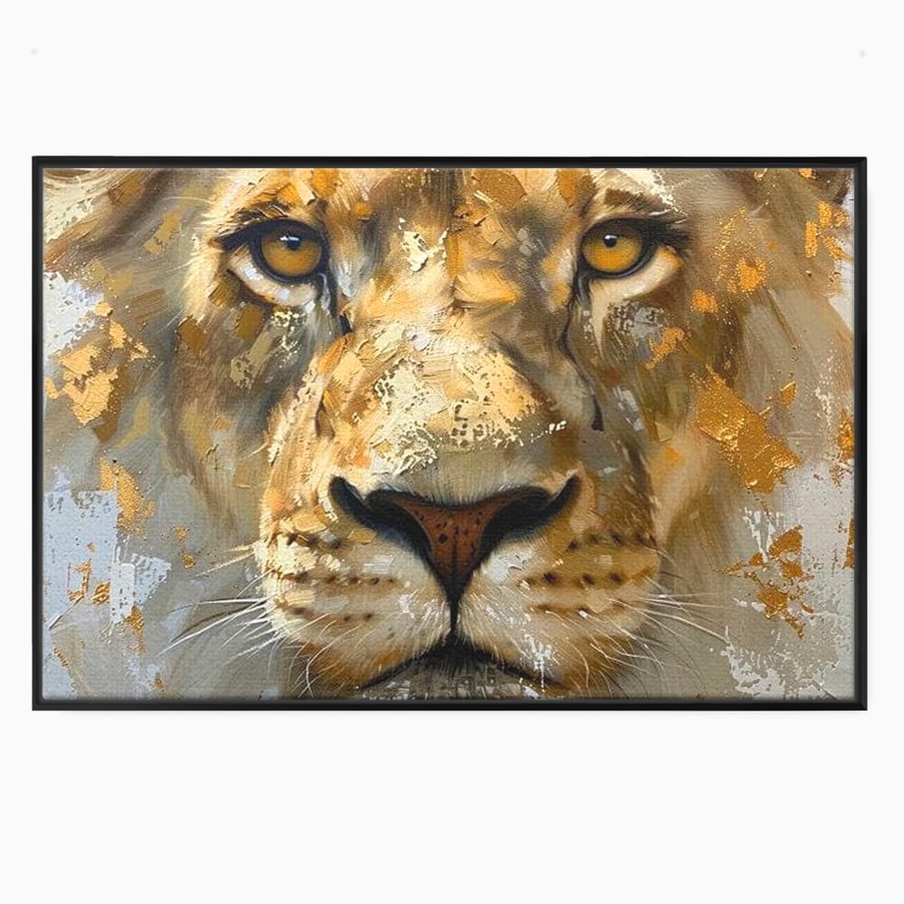 Leinwandbilder Premium, LuxCanva® M1392, Königlicher Fußabdruck, König des Dschungels, Löwe, Tier, Wild, Gold, Luxus, Modern, Modern, Kraftvoll, Elegant, Blickfang, Büro, Wohnen, Kinderzimmer