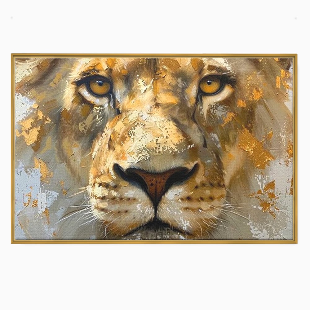 Leinwandbilder Premium, LuxCanva® M1392, Königlicher Fußabdruck, König des Dschungels, Löwe, Tier, Wild, Gold, Luxus, Modern, Modern, Kraftvoll, Elegant, Blickfang, Büro, Wohnen, Kinderzimmer