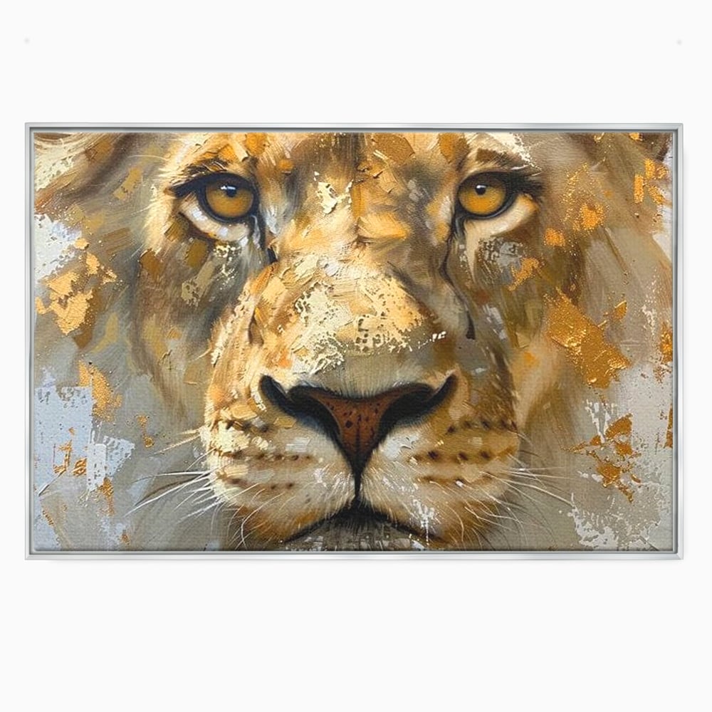 Leinwandbilder Premium, LuxCanva® M1392, Königlicher Fußabdruck, König des Dschungels, Löwe, Tier, Wild, Gold, Luxus, Modern, Modern, Kraftvoll, Elegant, Blickfang, Büro, Wohnen, Kinderzimmer