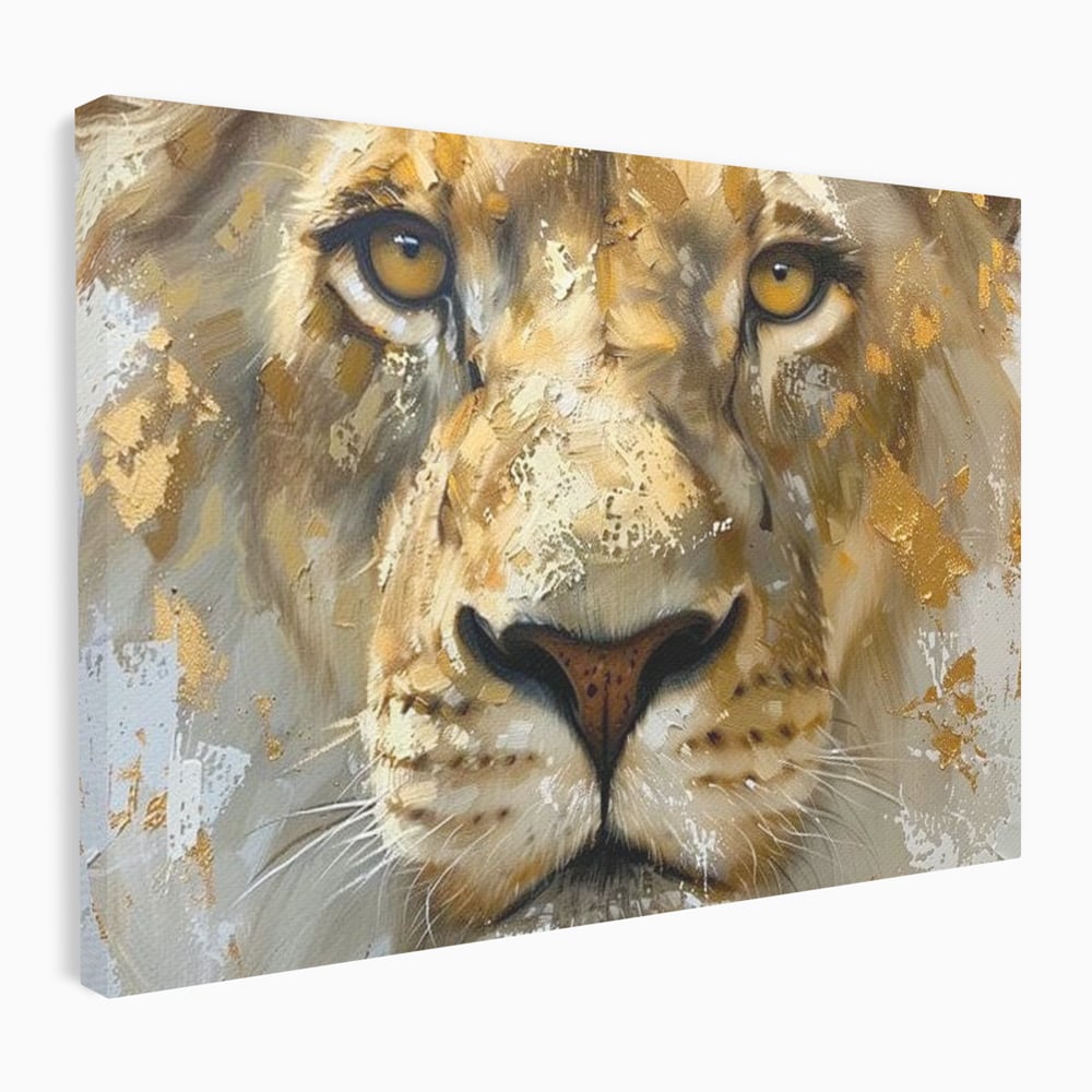 Leinwandbilder Premium, LuxCanva® M1392, Königlicher Fußabdruck, König des Dschungels, Löwe, Tier, Wild, Gold, Luxus, Modern, Modern, Kraftvoll, Elegant, Blickfang, Büro, Wohnen, Kinderzimmer