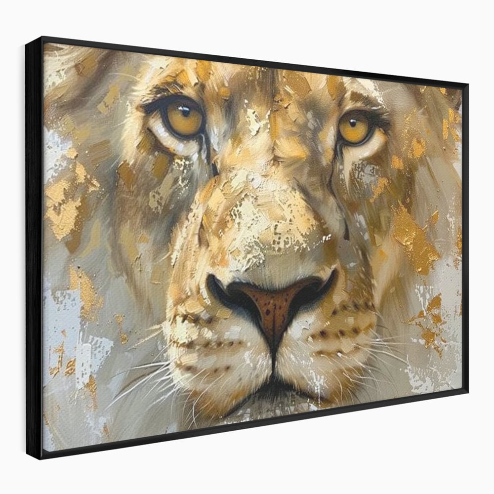 Leinwandbilder Premium, LuxCanva® M1392, Königlicher Fußabdruck, König des Dschungels, Löwe, Tier, Wild, Gold, Luxus, Modern, Modern, Kraftvoll, Elegant, Blickfang, Büro, Wohnen, Kinderzimmer