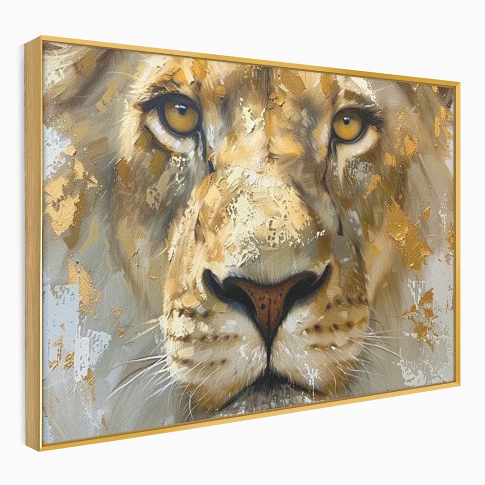 Leinwandbilder Premium, LuxCanva® M1392, Königlicher Fußabdruck, König des Dschungels, Löwe, Tier, Wild, Gold, Luxus, Modern, Modern, Kraftvoll, Elegant, Blickfang, Büro, Wohnen, Kinderzimmer