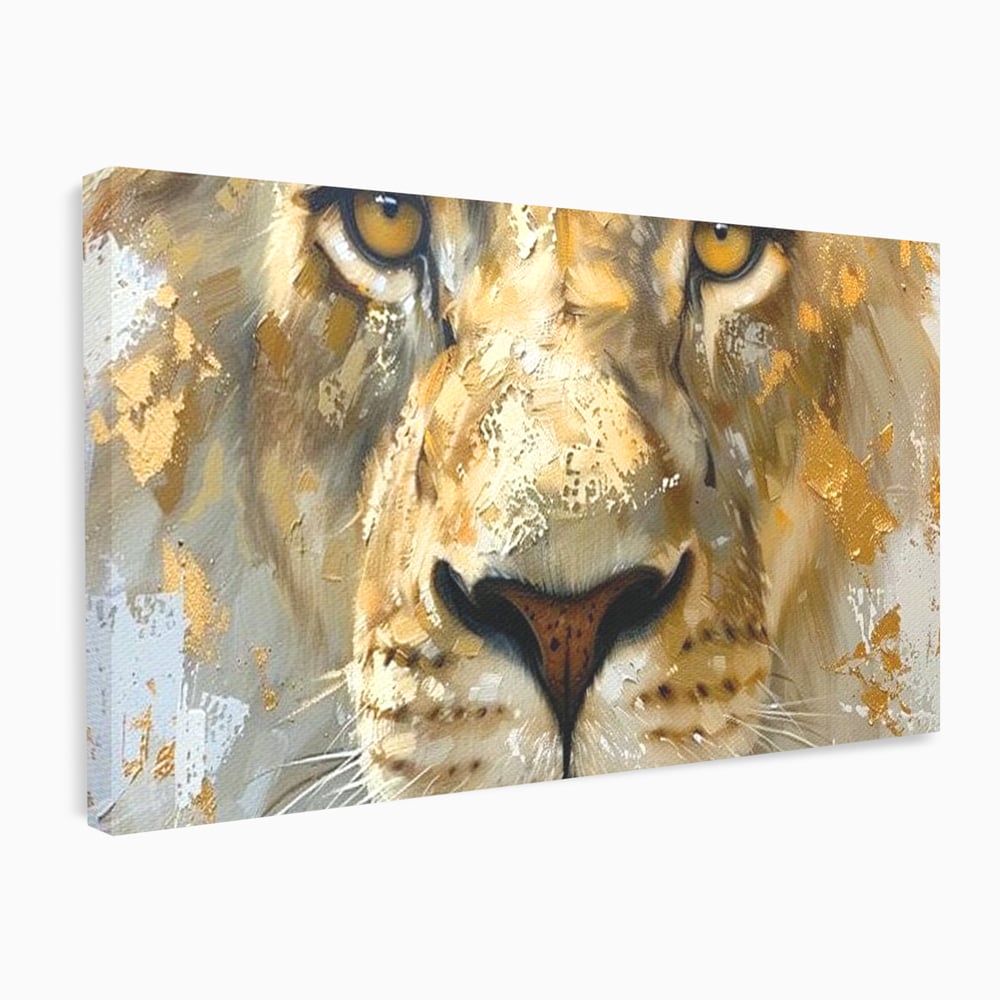 Leinwandbilder Premium, LuxCanva® M1392, Königlicher Fußabdruck, König des Dschungels, Löwe, Tier, Wild, Gold, Luxus, Modern, Modern, Kraftvoll, Elegant, Blickfang, Büro, Wohnen, Kinderzimmer