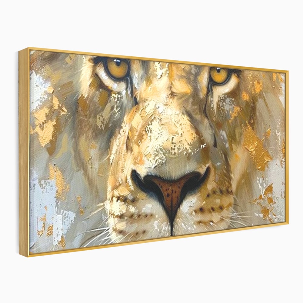 Leinwandbilder Premium, LuxCanva® M1392, Königlicher Fußabdruck, König des Dschungels, Löwe, Tier, Wild, Gold, Luxus, Modern, Modern, Kraftvoll, Elegant, Blickfang, Büro, Wohnen, Kinderzimmer