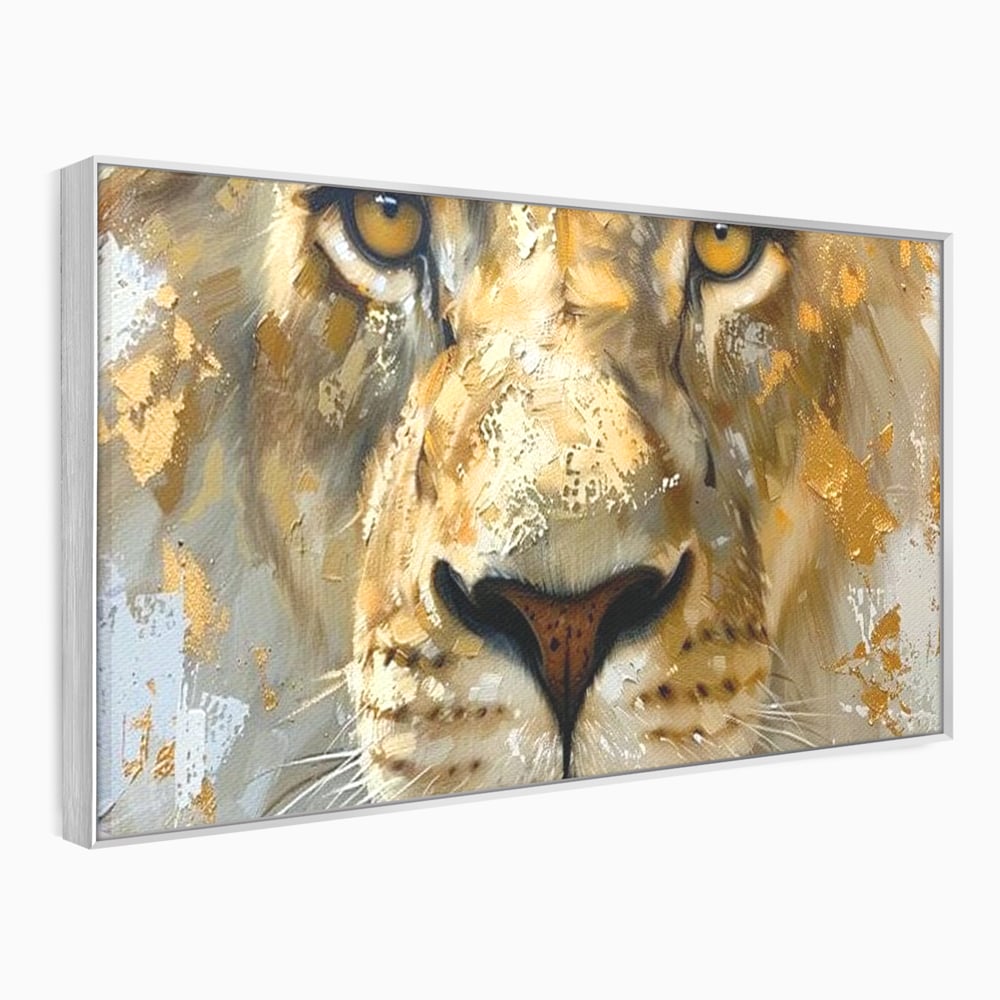 Leinwandbilder Premium, LuxCanva® M1392, Königlicher Fußabdruck, König des Dschungels, Löwe, Tier, Wild, Gold, Luxus, Modern, Modern, Kraftvoll, Elegant, Blickfang, Büro, Wohnen, Kinderzimmer