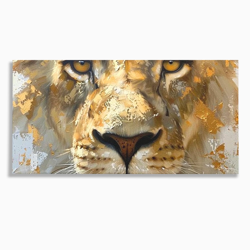 Leinwandbilder Premium, LuxCanva® M1392, Königlicher Fußabdruck, König des Dschungels, Löwe, Tier, Wild, Gold, Luxus, Modern, Modern, Kraftvoll, Elegant, Blickfang, Büro, Wohnen, Kinderzimmer