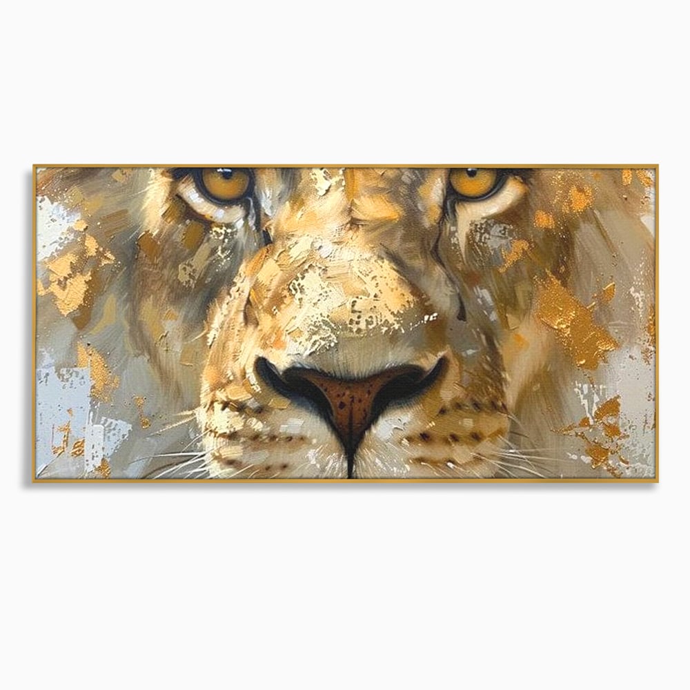 Leinwandbilder Premium, LuxCanva® M1392, Königlicher Fußabdruck, König des Dschungels, Löwe, Tier, Wild, Gold, Luxus, Modern, Modern, Kraftvoll, Elegant, Blickfang, Büro, Wohnen, Kinderzimmer