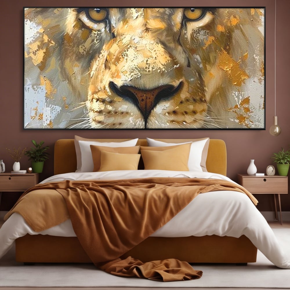 Leinwandbilder Premium, LuxCanva® M1392, Königlicher Fußabdruck, König des Dschungels, Löwe, Tier, Wild, Gold, Luxus, Modern, Modern, Kraftvoll, Elegant, Blickfang, Büro, Wohnen, Kinderzimmer