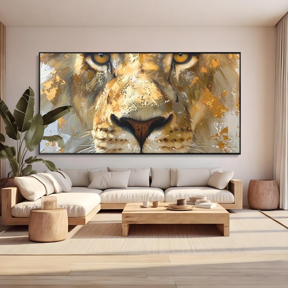 Leinwandbilder Premium, LuxCanva® M1392, Königlicher Fußabdruck, König des Dschungels, Löwe, Tier, Wild, Gold, Luxus, Modern, Modern, Kraftvoll, Elegant, Blickfang, Büro, Wohnen, Kinderzimmer