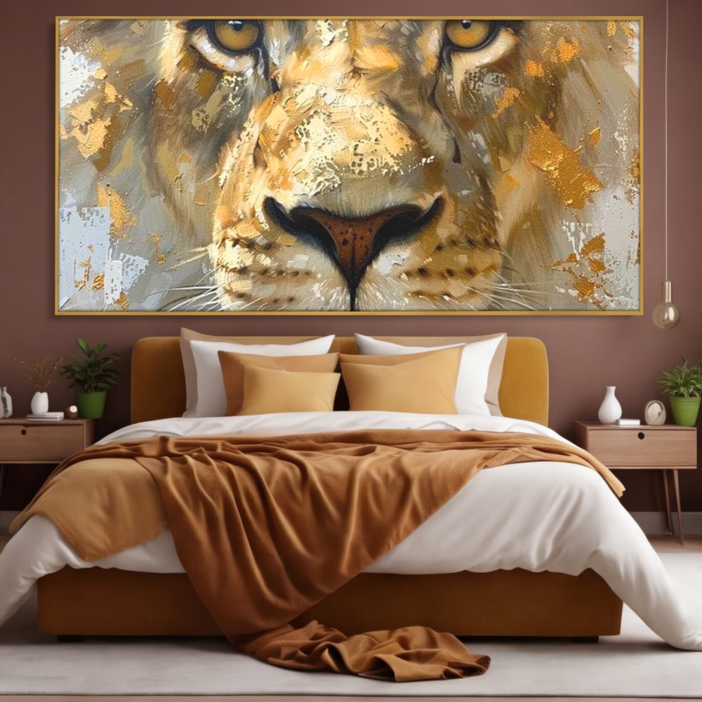 Leinwandbilder Premium, LuxCanva® M1392, Königlicher Fußabdruck, König des Dschungels, Löwe, Tier, Wild, Gold, Luxus, Modern, Modern, Kraftvoll, Elegant, Blickfang, Büro, Wohnen, Kinderzimmer