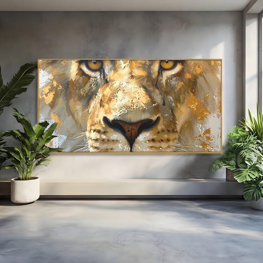 Leinwandbilder Premium, LuxCanva® M1392, Königlicher Fußabdruck, König des Dschungels, Löwe, Tier, Wild, Gold, Luxus, Modern, Modern, Kraftvoll, Elegant, Blickfang, Büro, Wohnen, Kinderzimmer