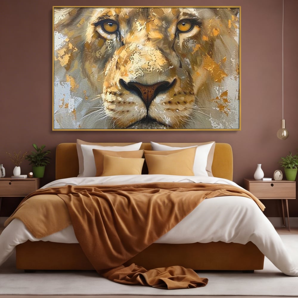 Leinwandbilder Premium, LuxCanva® M1392, Königlicher Fußabdruck, König des Dschungels, Löwe, Tier, Wild, Gold, Luxus, Modern, Modern, Kraftvoll, Elegant, Blickfang, Büro, Wohnen, Kinderzimmer