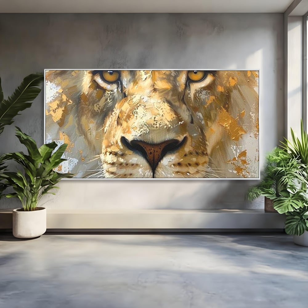 Leinwandbilder Premium, LuxCanva® M1392, Königlicher Fußabdruck, König des Dschungels, Löwe, Tier, Wild, Gold, Luxus, Modern, Modern, Kraftvoll, Elegant, Blickfang, Büro, Wohnen, Kinderzimmer