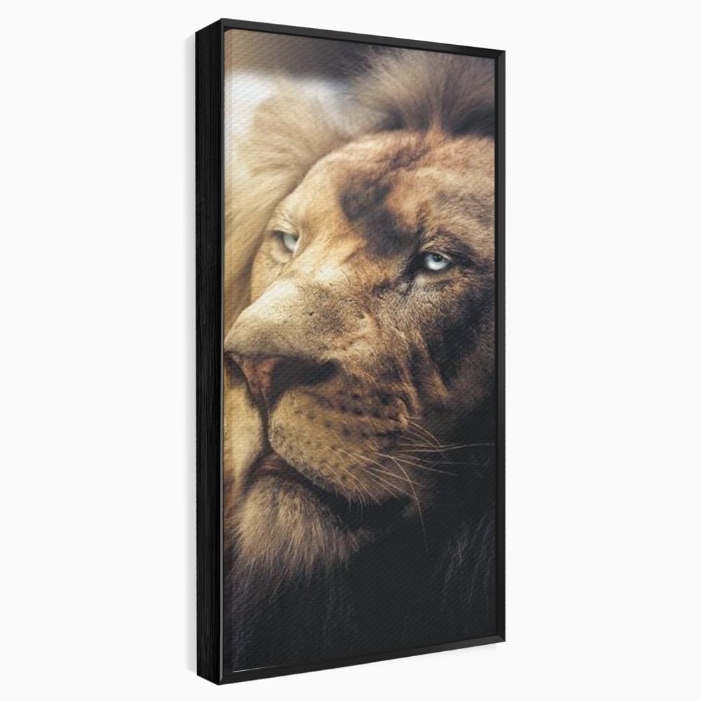 Leinwandbilder Premium, LuxCanva® M1393, Eisblick, Realistisch, Portrait, Gesicht, Dschungel, Geheimnisvoll, Denker, Meditation, Wild, Tier, Löwe, Büro, Wohnen, Kinderzimmer