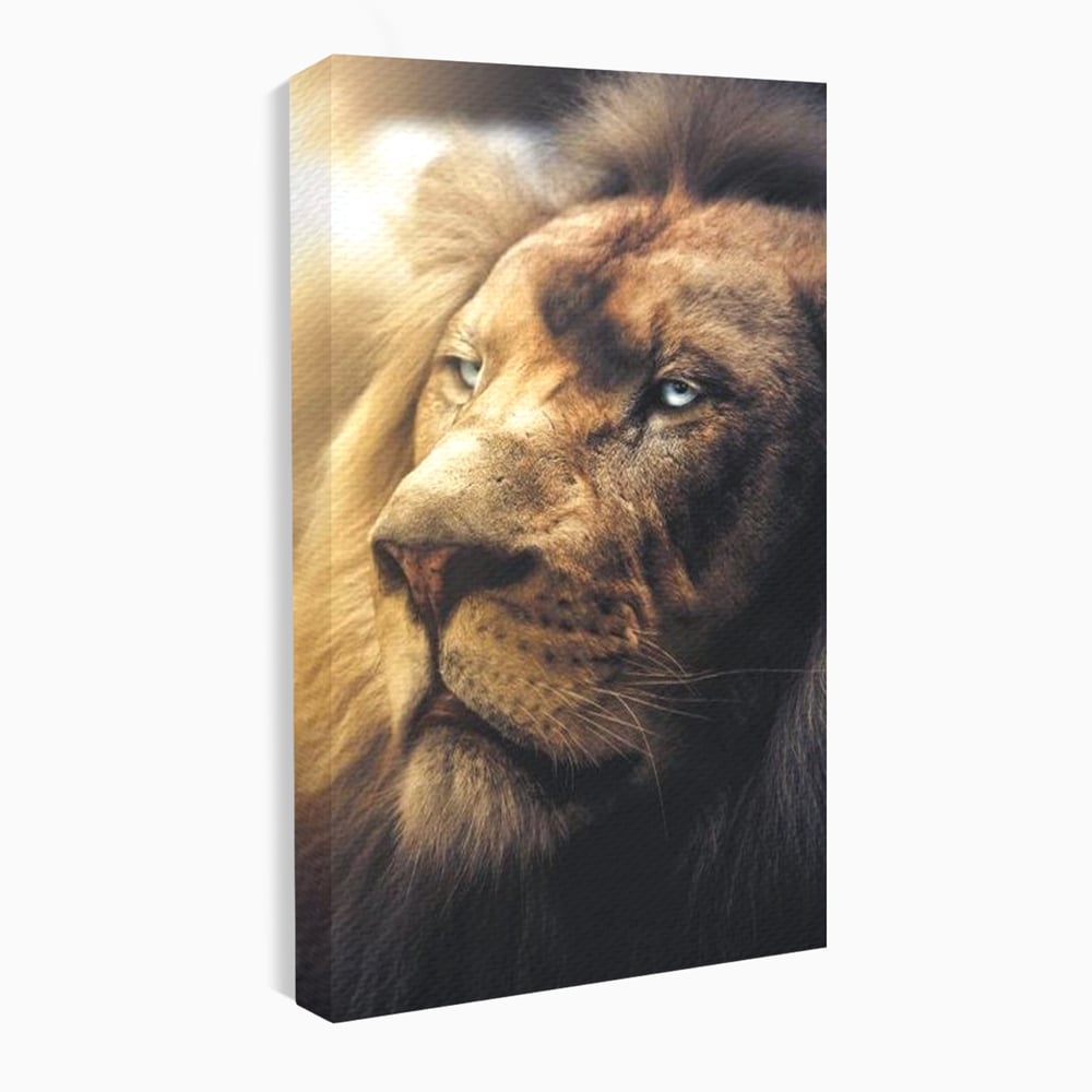 Leinwandbilder Premium, LuxCanva® M1393, Eisblick, Realistisch, Portrait, Gesicht, Dschungel, Geheimnisvoll, Denker, Meditation, Wild, Tier, Löwe, Büro, Wohnen, Kinderzimmer