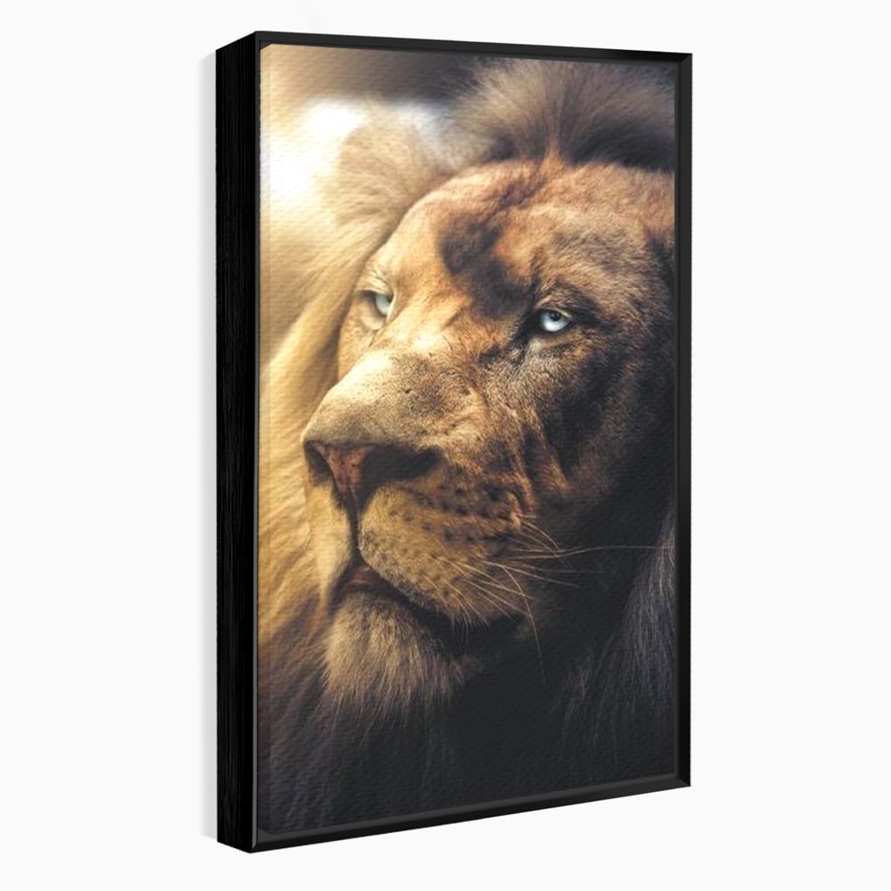 Leinwandbilder Premium, LuxCanva® M1393, Eisblick, Realistisch, Portrait, Gesicht, Dschungel, Geheimnisvoll, Denker, Meditation, Wild, Tier, Löwe, Büro, Wohnen, Kinderzimmer