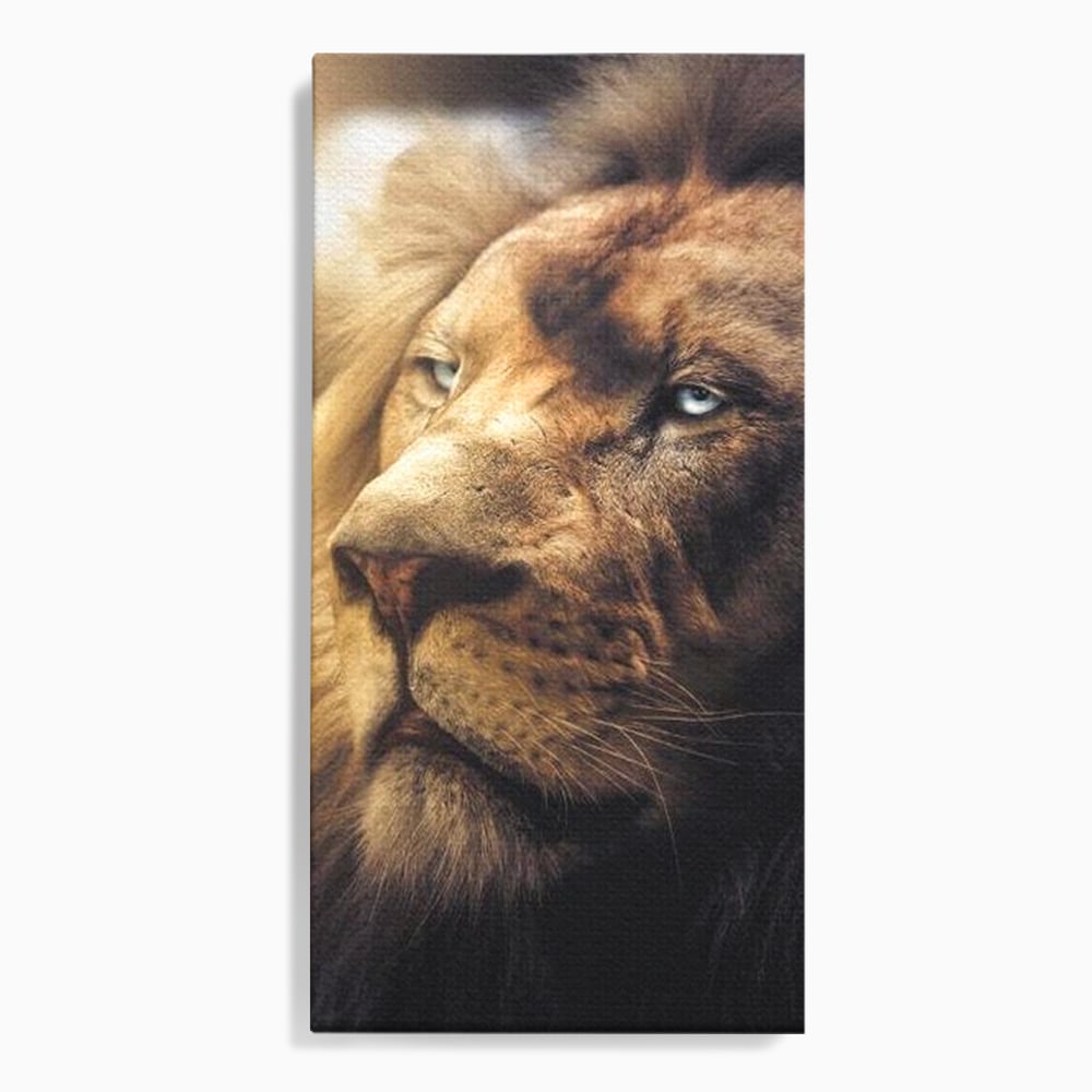 Leinwandbilder Premium, LuxCanva® M1393, Eisblick, Realistisch, Portrait, Gesicht, Dschungel, Geheimnisvoll, Denker, Meditation, Wild, Tier, Löwe, Büro, Wohnen, Kinderzimmer