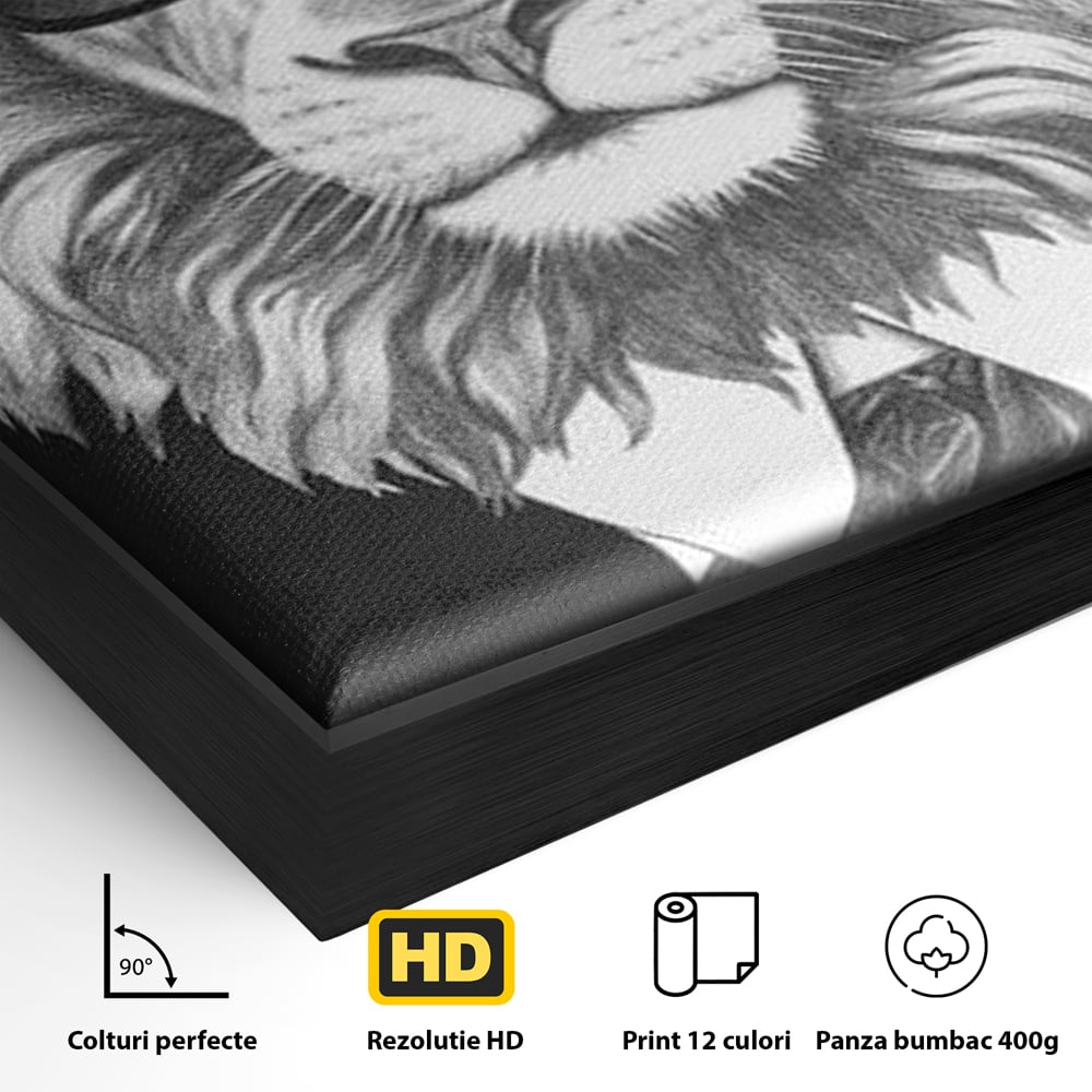 Tablou Canvas Premium, LuxCanva® M1394, Regele cu Stil, Cool, Gentleman, Boss, Costum, Elegant, Ochelari, Leu, Animal, Salbatic, Moda, Birou, Living, Camera Copil