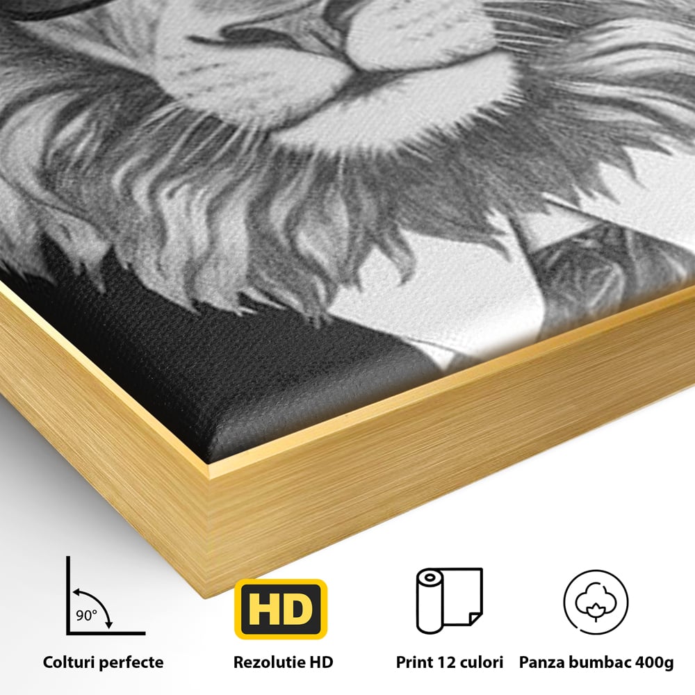 Tablou Canvas Premium, LuxCanva® M1394, Regele cu Stil, Cool, Gentleman, Boss, Costum, Elegant, Ochelari, Leu, Animal, Salbatic, Moda, Birou, Living, Camera Copil