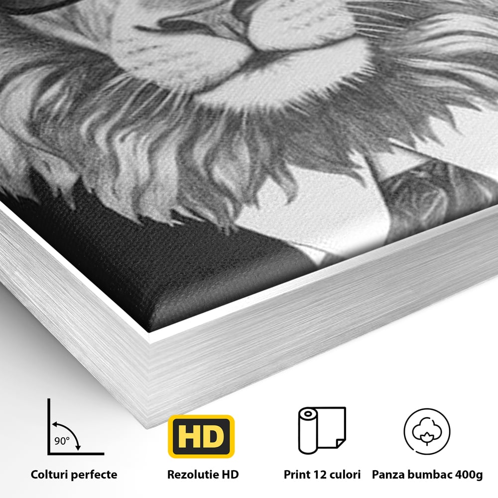 Tablou Canvas Premium, LuxCanva® M1394, Regele cu Stil, Cool, Gentleman, Boss, Costum, Elegant, Ochelari, Leu, Animal, Salbatic, Moda, Birou, Living, Camera Copil