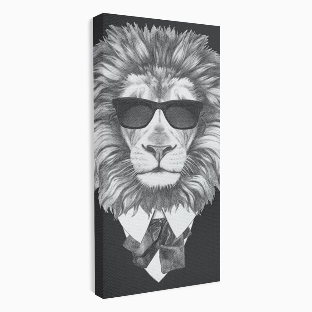 Tablou Canvas Premium, LuxCanva® M1394, Regele cu Stil, Cool, Gentleman, Boss, Costum, Elegant, Ochelari, Leu, Animal, Salbatic, Moda, Birou, Living, Camera Copil
